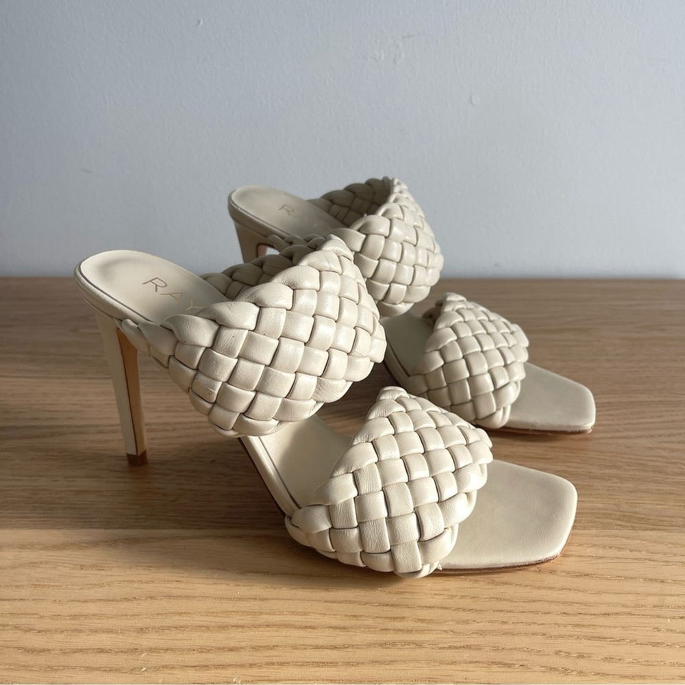 RAYE Cream Braided Heels 10 Reign Heel square toe sandal stiletto leather formal